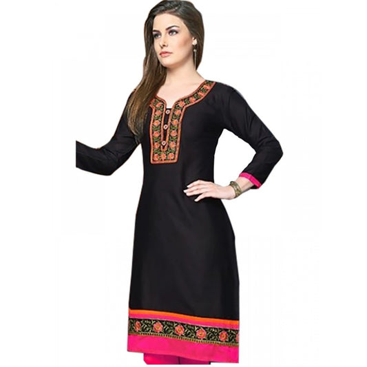 Roneclick Women's Linen and Cotton Mix Kurtis (Black, Pink, L)