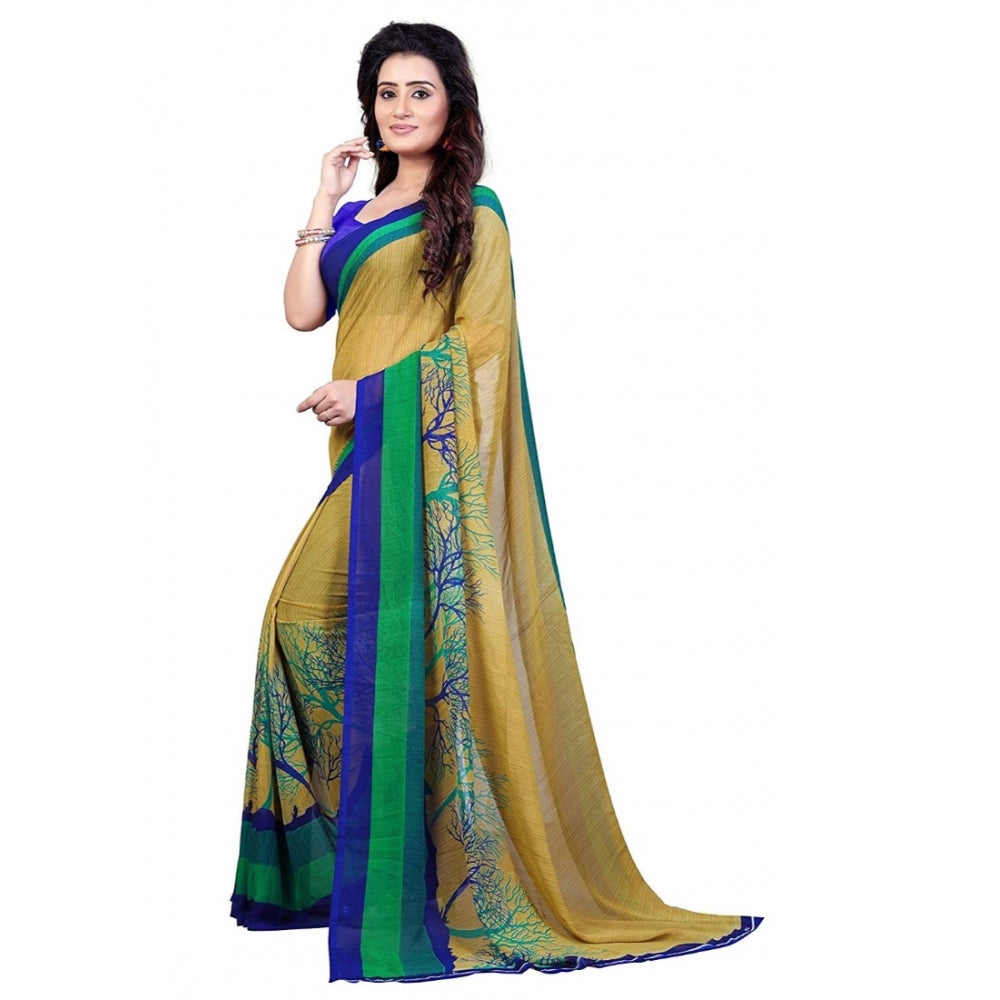 Printed Faux Georgette Green Color Saree