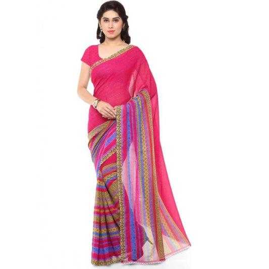 Printed Faux Georgette Pink Color Saree