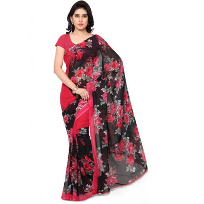 Printed Faux Georgette Pink Color Saree