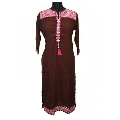 Roneclick Women's Rayon Kurtis (Brown, XL)