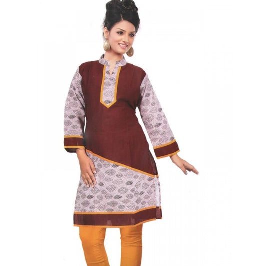 Roneclick Women's Cotton Kurtis (Brown, Yellow, L)