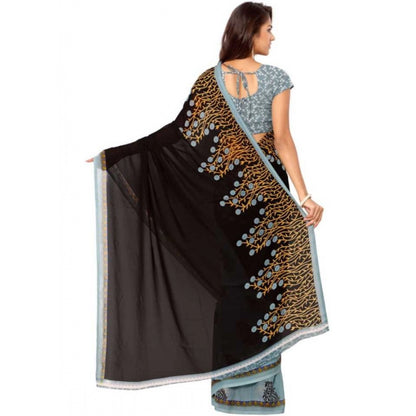 Printed Faux Georgette Brown Color Saree