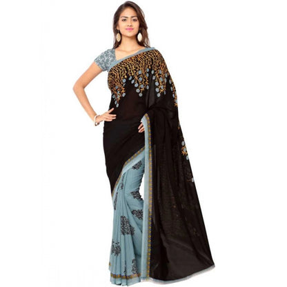 Printed Faux Georgette Brown Color Saree