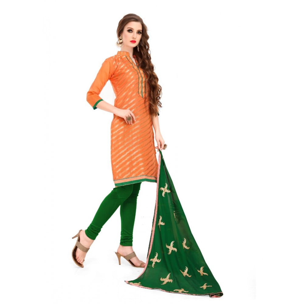 Roneclick Women's Banarasi Jacquard Unstitched Salwar-Suit Material With Dupatta (Oranage, 2-2.5mtrs)