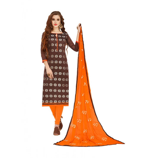 Roneclick Women's Banarasi Jacquard Unstitched Salwar-Suit Material With Dupatta (Brown, 2-2.5mtrs)