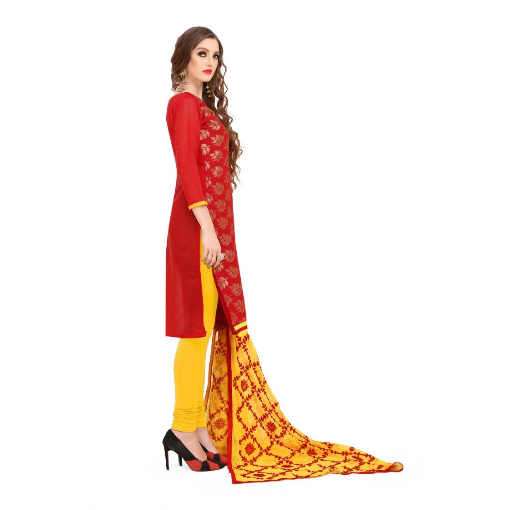 Roneclick Women's Banarasi Jacquard Unstitched Salwar-Suit Material With Dupatta (Red, 2-2.5mtrs)