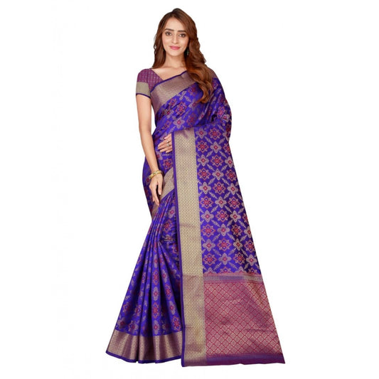 Roneclick Women's Kanjivaram Silk Saree with Blouse (Blue, 5-6 Mtrs)