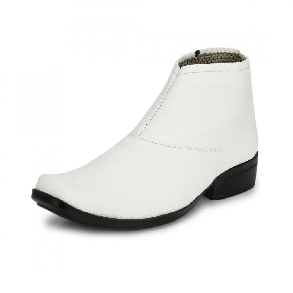 Generic Men's White Color Leatherette Material  Casual Boots