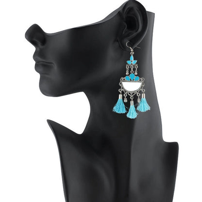 Roneclick Women's Oxidized Silver plated Firoji Tassels Earrings-silver, Blue