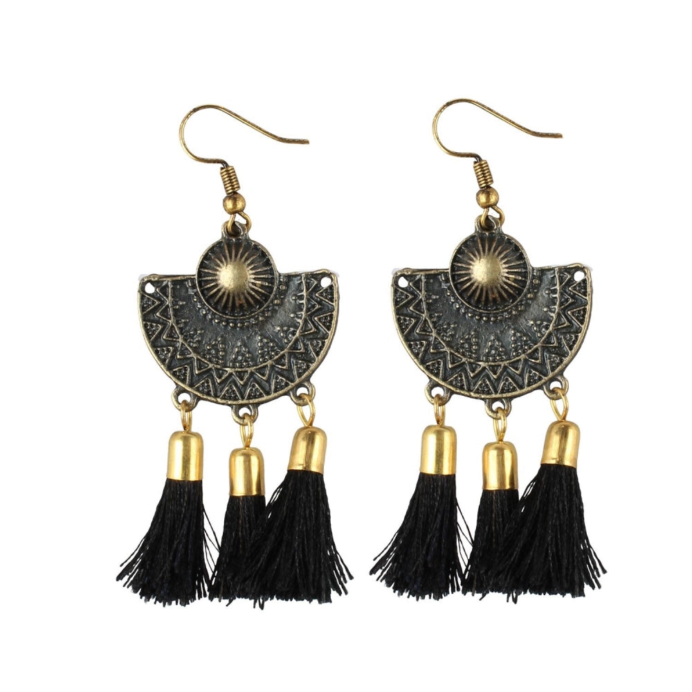 Roneclick Women's Gold Plated Tassel Fashion Earrings-Black