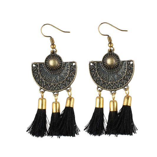 Roneclick Women's Gold Plated Tassel Fashion Earrings-Black