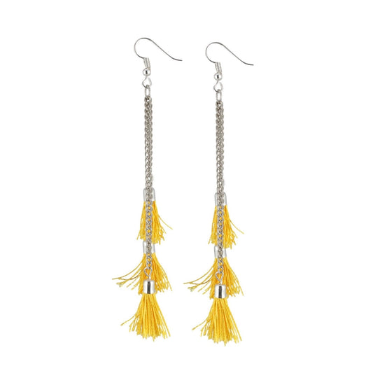 Roneclick Women's Silver Plated Hook Dangler Hanging Tassel Fashion Earrings-Silver