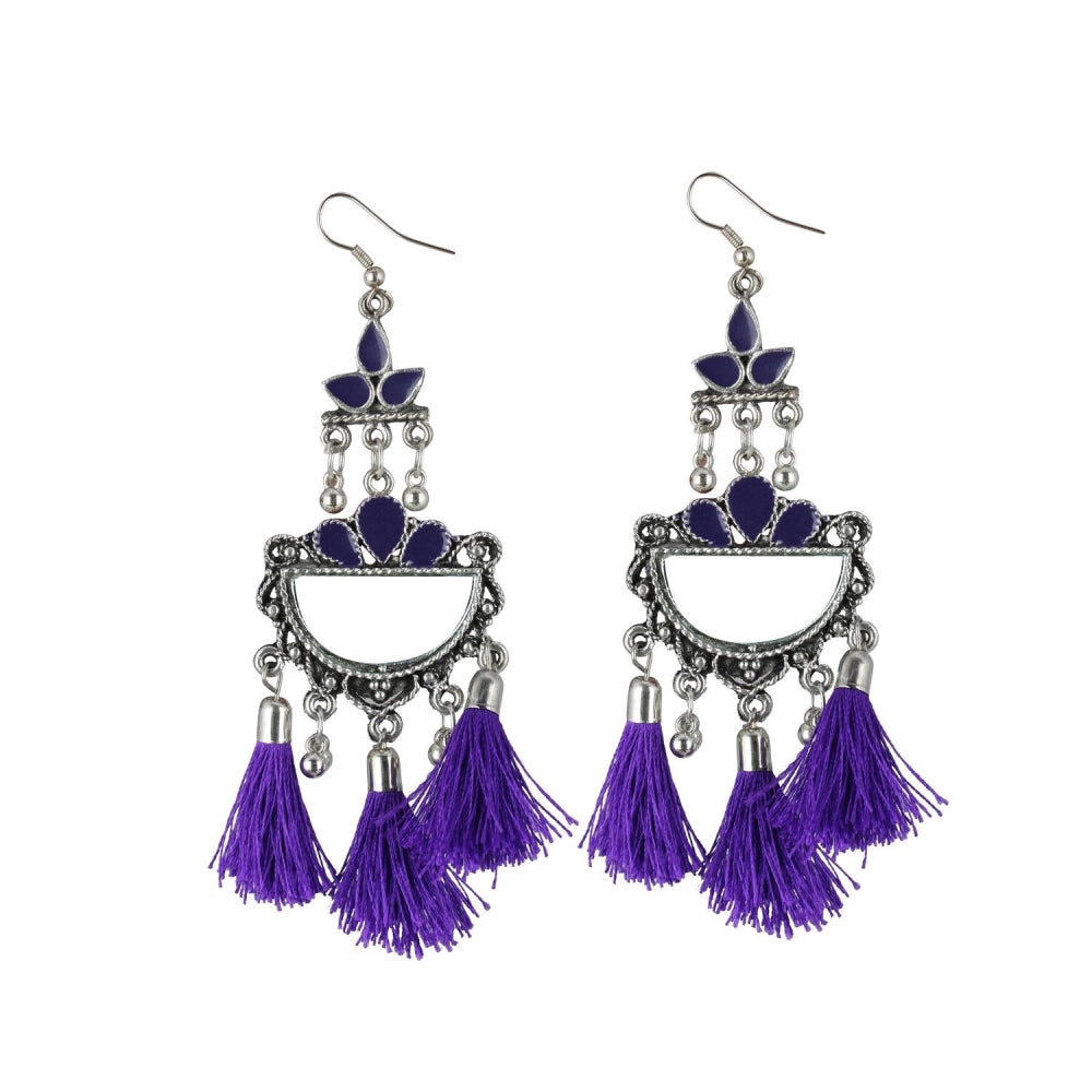 Roneclick Women's Silver Plated Afgani Tassel Earrings-Purple