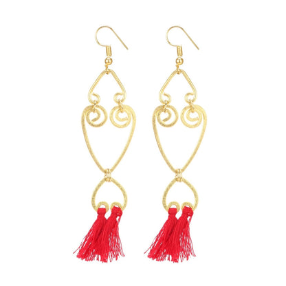 Roneclick Women's Oxidized Silver plated Hook Dangler Hanging Tassel Earrings-Gold