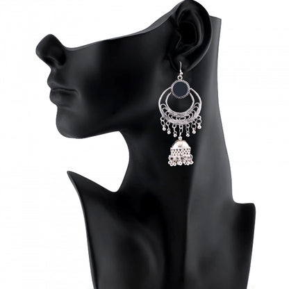 Roneclick Women's Silver Oxidized Hook Dangler Hanging Afgani Tribal Fancy Earrings-Silver