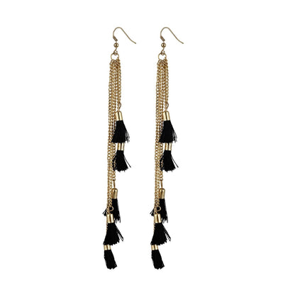 Roneclick Women's Alloy, Beads Hook Dangler Hanging Tassel Earrings-Black