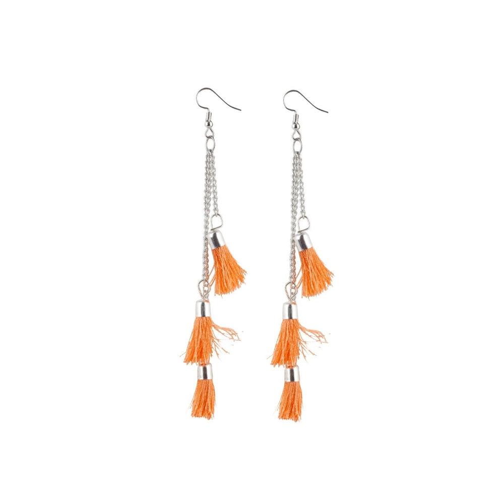 Roneclick Women's Tassels Beads Hook Dangler Hanging Hanging Earrings-Orange