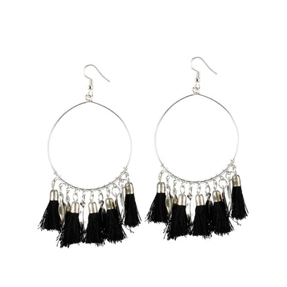 Roneclick Women's Alloy Hook Dangler Hanging Tassel Fashion Earrings-Black