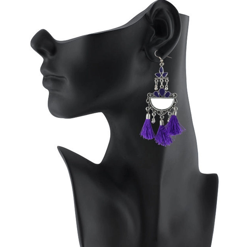 Roneclick Women's Silver Plated Afgani Tassel Earrings-Purple