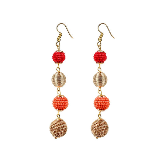 Roneclick Women's Gold Plated Hook Dangler Hanging Tassel Earrings-Golden,Red