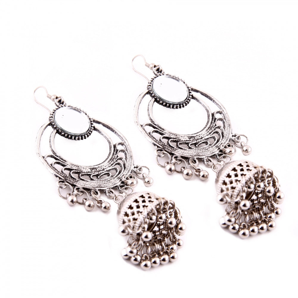 Roneclick Women's Silver Oxidized Hook Dangler Hanging Afgani Tribal Fancy Earrings-Silver