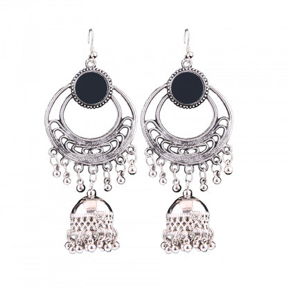 Roneclick Women's Silver Oxidized Hook Dangler Hanging Afgani Tribal Fancy Earrings-Silver