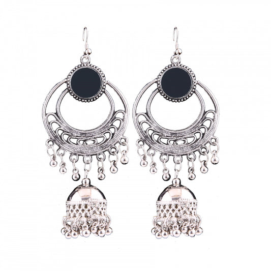 Roneclick Women's Silver Oxidized Hook Dangler Hanging Afgani Tribal Fancy Earrings-Silver