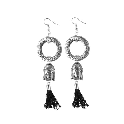 Roneclick Women's Oxidized Silver plated Buddha Style Earrings-Silver