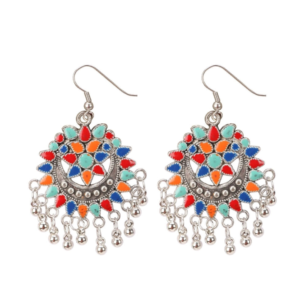 Roneclick Women's Oxidize Silver plated Hook Dangler Hanging Afgani Earrings-Multicolour