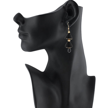 Roneclick Women's Alloy, Beads Hook Dangler Hanging Earrings-Black