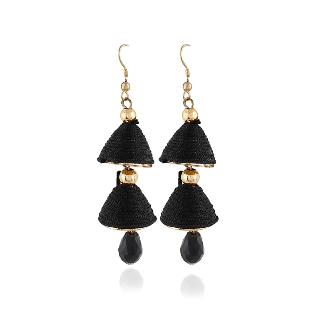 Roneclick Women's Alloy, Beads Hook Dangler Hanging Earrings-Black