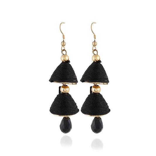 Roneclick Women's Alloy, Beads Hook Dangler Hanging Earrings-Black