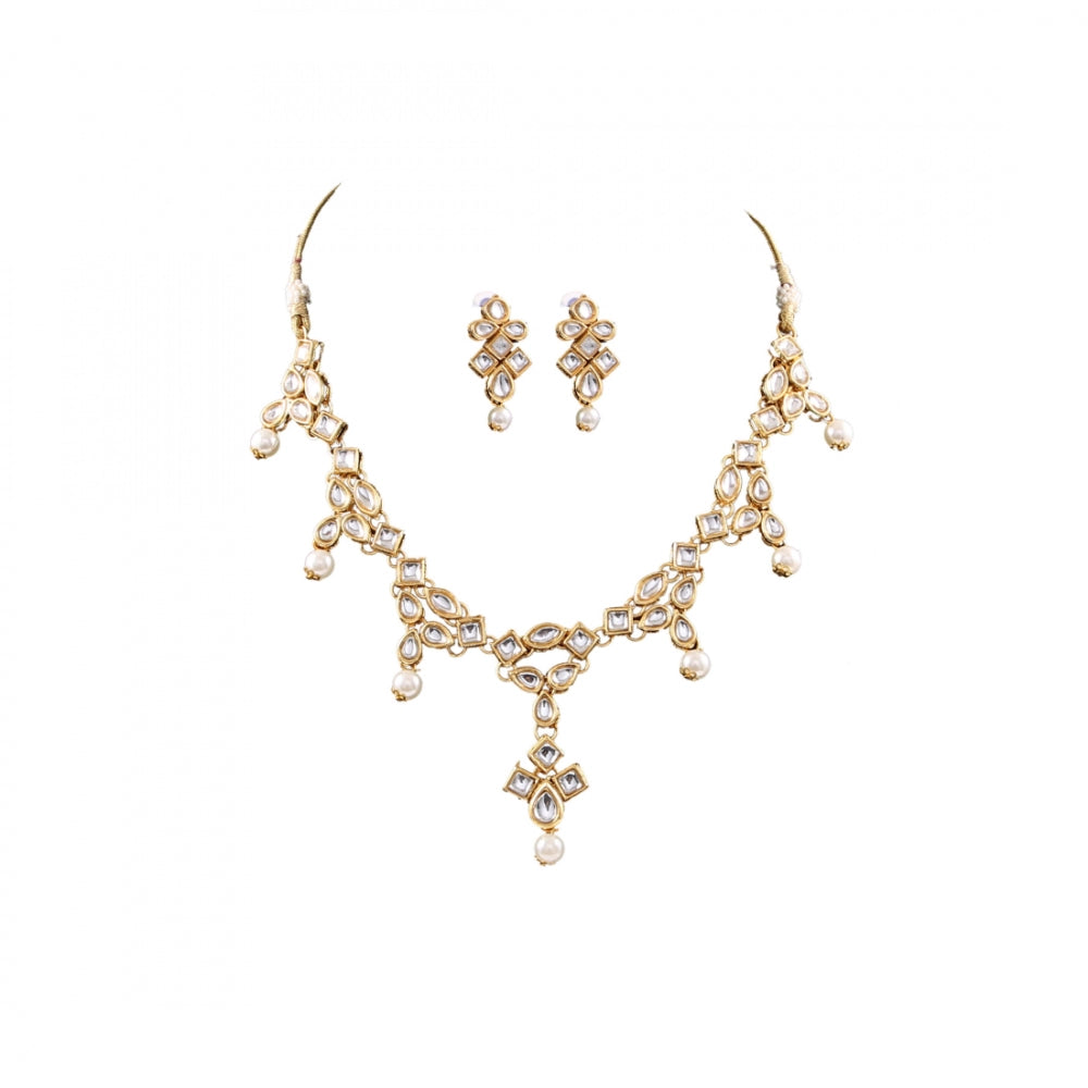 Designer Pearl Gold Plated Kundan Necklace Set