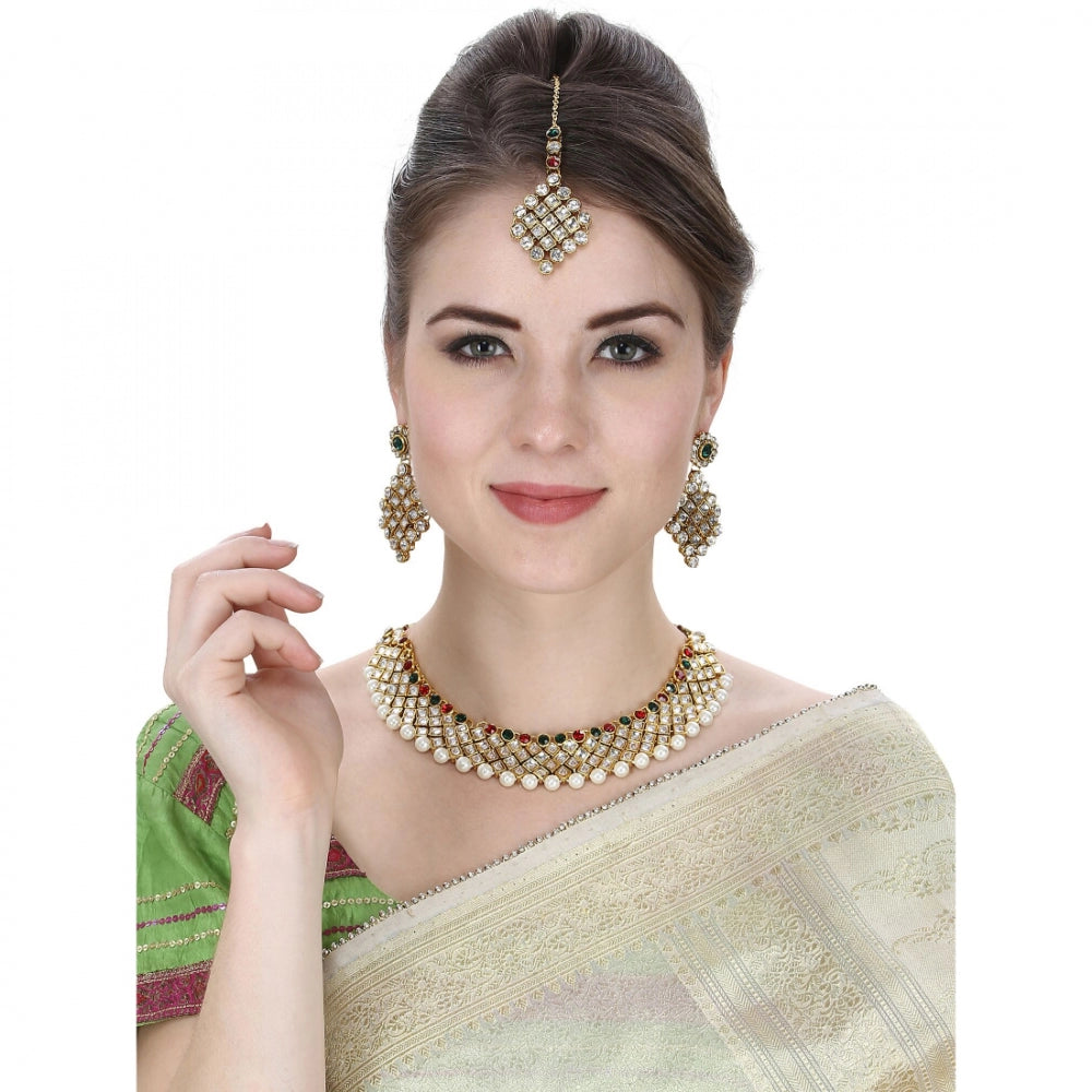 Gold Plated Kundan Jewellery Necklace Set With Earrings