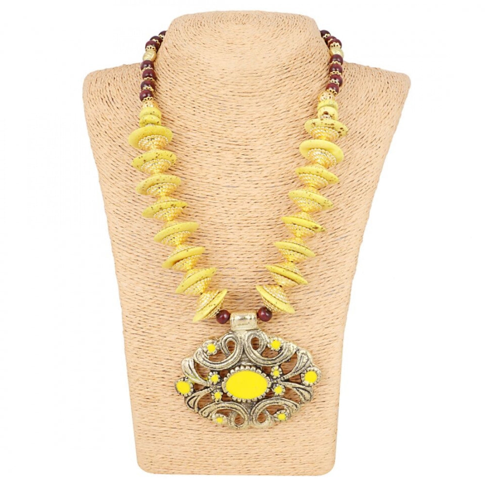 Designer Yellow and Golden Beads Necklace