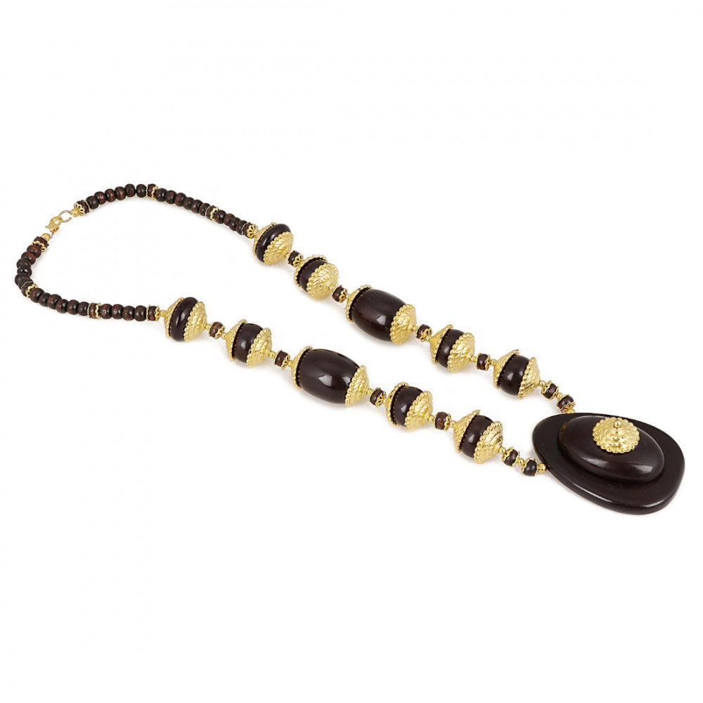 Designer Dark Brown and Golden Beads South Style Necklace