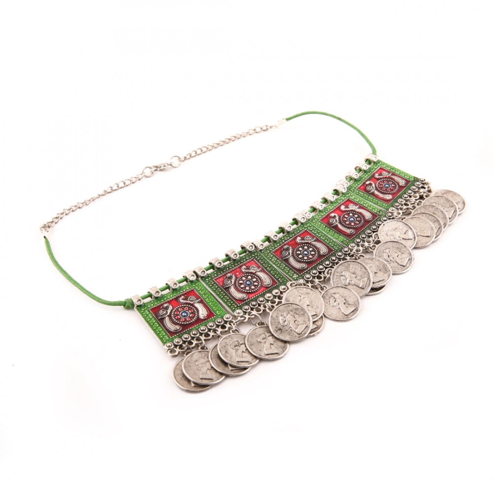 Oxidised Silver Plated Meena Work Choker Necklace