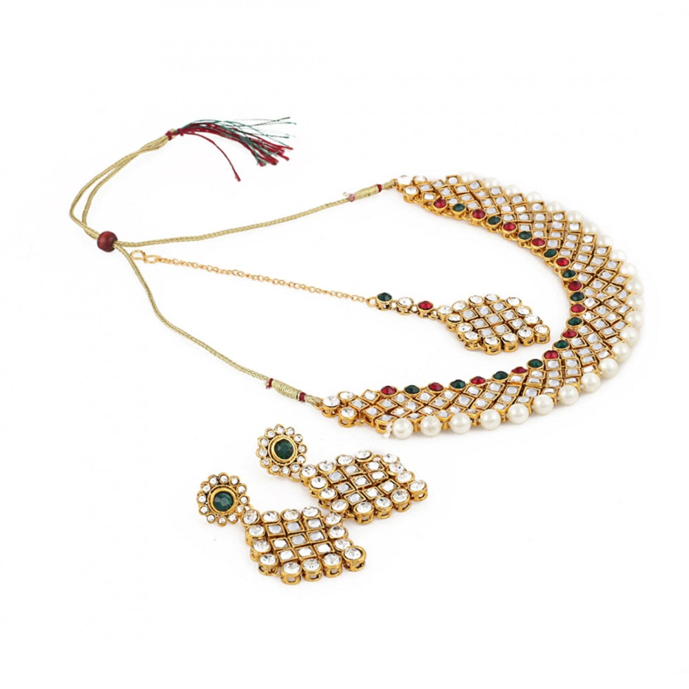 Gold Plated Kundan Jewellery Necklace Set With Earrings