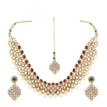 Gold Plated Kundan Jewellery Necklace Set With Earrings