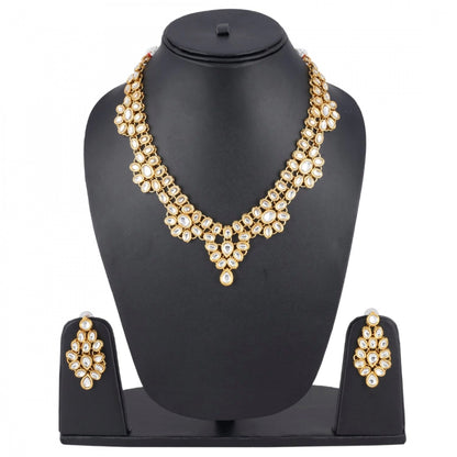 Golden Crystal Jewellery Kundan Necklace Set With Earrings