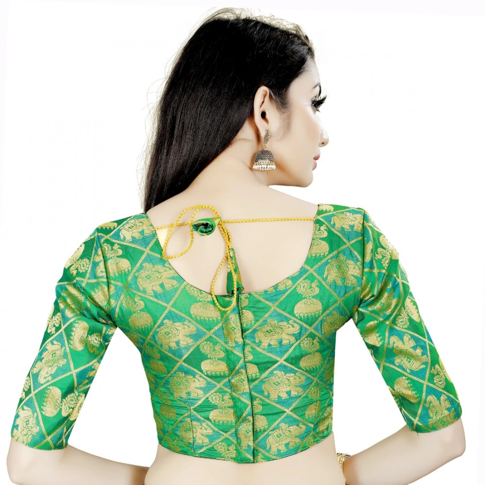 Roneclick Women's Brocade, Inner-Cotton Full Stitched Padded Blouse (Green)