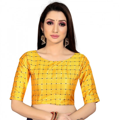 Roneclick Women's Brocade, Inner-Cotton Full Stitched Padded Blouse (Yellow )