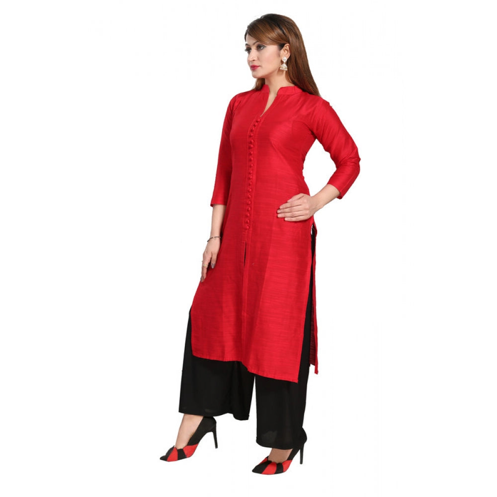 Roneclick Women's Silk Self Pattern Straight Kurti-Red