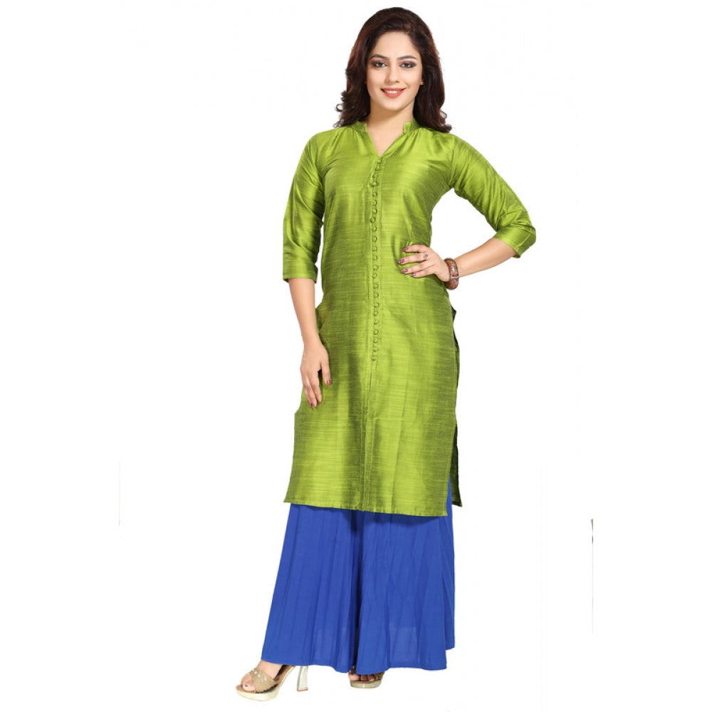 Roneclick Women's Silk Self Pattern Straight Kurti-Green