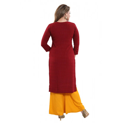 Roneclick Women's Rayon Embroidered Straight Kurti-Maroon