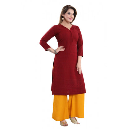 Roneclick Women's Rayon Embroidered Straight Kurti-Maroon