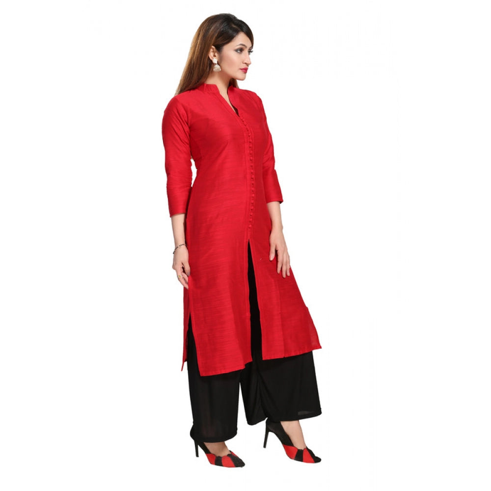 Roneclick Women's Silk Self Pattern Straight Kurti-Red