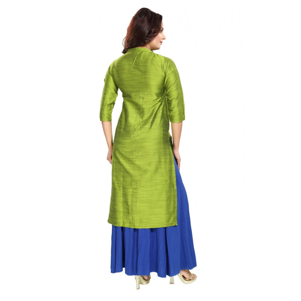 Roneclick Women's Silk Self Pattern Straight Kurti-Green