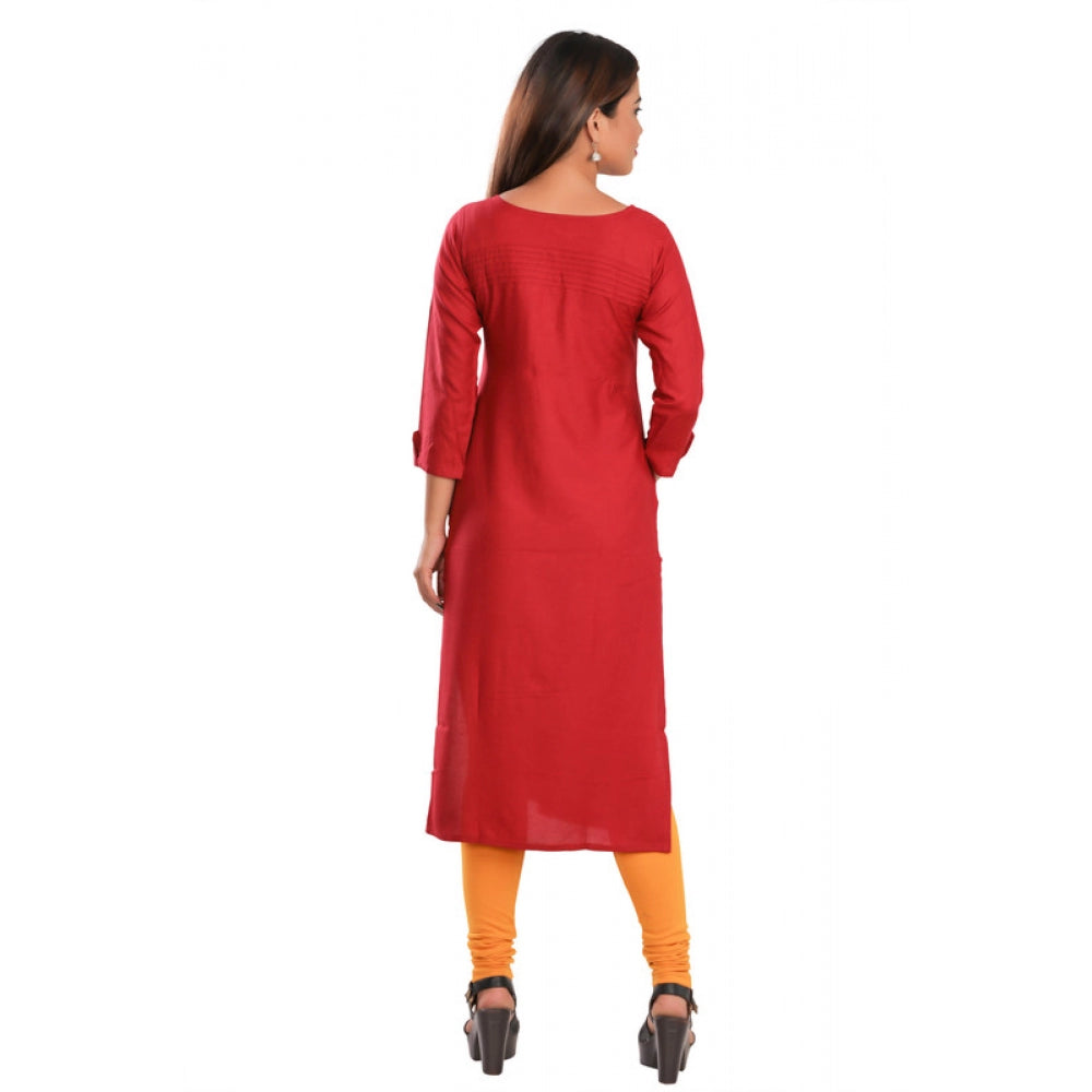 Roneclick Women's Rayon Self Pattern Straight Kurti-Maroon